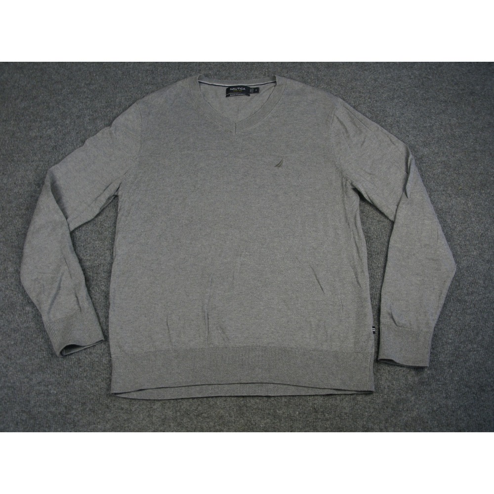 Nautica Mens Luxury Performance V-Neck Sweater Grey Cotton Modal Medium 2056